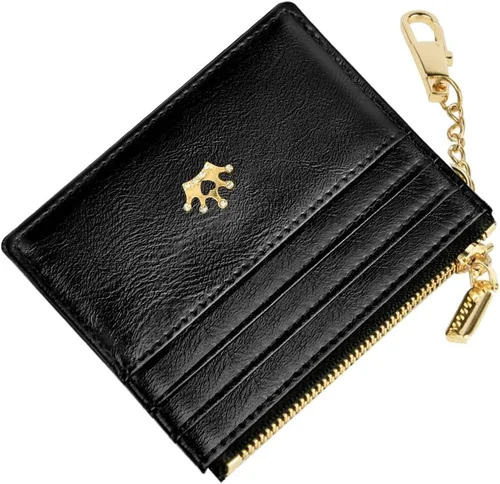 URAQT Cartera para tarjetas de crédito, cartera minimalista de cuero delgado con cremallera, mini protector de tarjeta de crédito, llavero bolsillo