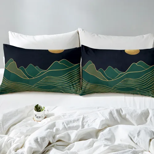Miniatura 5 de Erosebridal Sábanas de cama modernas de mediados de siglo, sábana bajera con estampado de luna, tamaño individual, minimalismo, sábanas de montaña