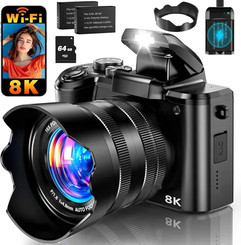 Cámara digital de 8 K, cámaras WiFi de 88 MP para fotografía con pantalla táctil de 3.2 pulgadas, enfoque automático de enfoque automático de 16X,
