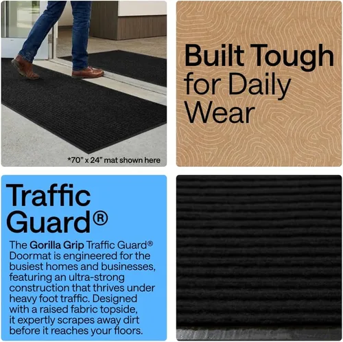 Miniatura 3 de GORILLA GRIP Tapete impermeable para puerta de protección de tráfico, 35 x 23 pulgadas, tapetes de entrada resistentes, tapetes comerciales con Negro