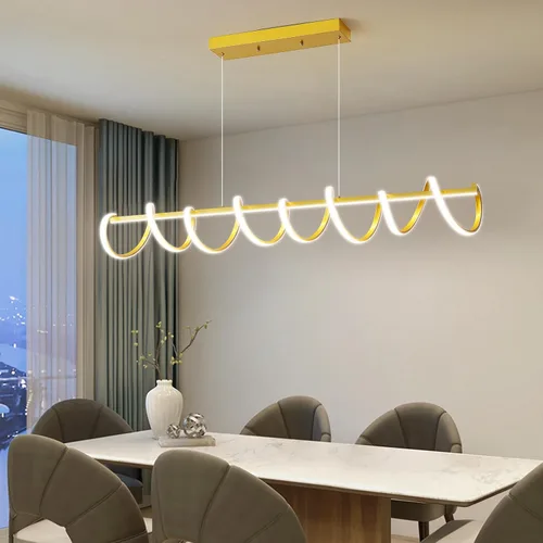 Miniatura 18 de Lámpara colgante, lámpara colgante lineal LED regulable, lámpara colgante fija, lámpara de araña LED moderna curvada, lámparas de araña para comedor
