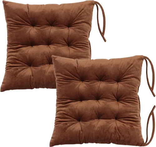 Miniatura 29 de Juego de 2 cojines para sillas de comedor con lazos, almohadilla antideslizante para silla de cocina para interior y tapete de asiento de comedor
