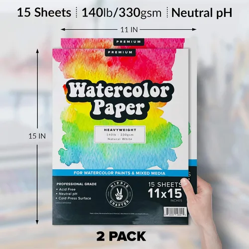 Miniatura 6 de Bloc de papel de acuarela, paquete de 2, papel pesado blanco prensado en frío de 140 libras para pintura de acuarela, marcadores y bolígrafos, 11 x