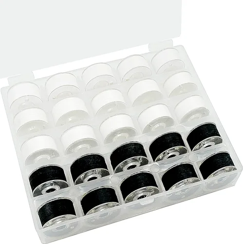 New brothread 25pcs 15White+10Black 60S/2 (90WT) hilo de bobina preenrollado tamaño A SA156 para bordado y máquinas de coser DIY bordado e hilo de