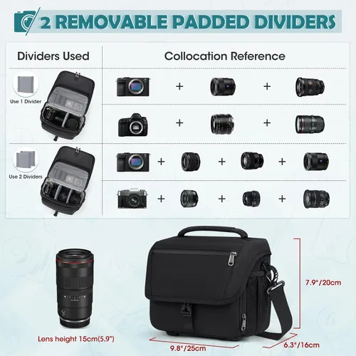 Miniatura 3 de RAINSMORE - Bolsa para cámara, estuche para cámara DSLR/SLR/sin espejo con soporte para trípode, bolsa de bandolera impermeable para fotógrafos