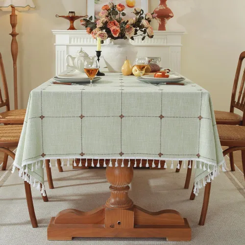 Miniatura 14 de Pahajim Mantel rectangular de lino rústico de algodón para cocina, comedor, con borlas, a cuadros, impermeable, rectangular, 55 x 71 pulgadas, 4-6