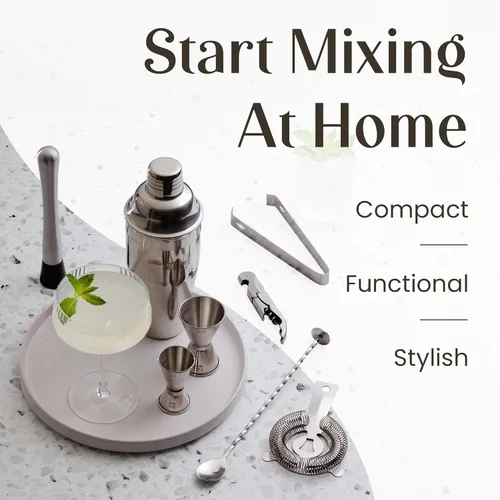 Miniatura 2 de Conjunto de accesorios para cócteles y bar con soporte de madera rústica Plateado