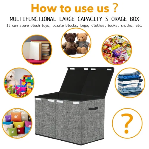 Miniatura 5 de Pantryily Caja organizadora grande de juguetes, cajas plegables para juguetes para niños, contenedores con tapas y asas para sala de estar, sala