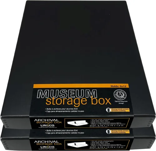 Miniatura 66 de Lineco 13x19 Caja de almacenamiento de museo negra, tapa removible y diseño frontal abatible, 13.5 x 19.5 x 3 pulgadas de archivo con borde Negro