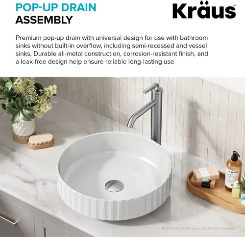 Miniatura 3 de Kraus Tapón de drenaje desplegable para lavabo de baño sin desbordamiento en acero inoxidable sin manchas, PU-10SFS