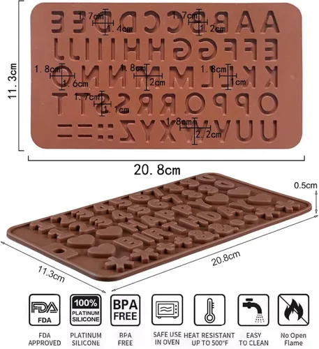 Miniatura 2 de Moldes de silicona para letras, moldes de silicona para números de chocolate, paquete de 2 moldes reutilizables y antiadherentes para decoración