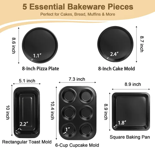Miniatura 2 de Juego de utensilios para horno tostador de 5 piezas, sartenes compactas antiadherentes para horno pequeño, RV y cámper, incluye muffin, pan, pizza