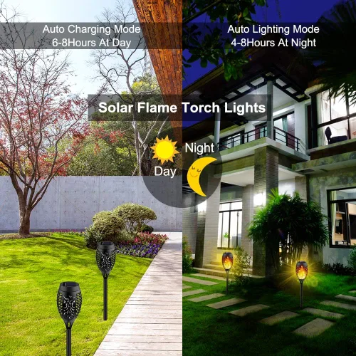 Miniatura 2 de Kurifier Luces solares para exteriores, paquete de 8 antorchas solares con llama parpadeante, luz solar impermeable para jardín, luces solares al