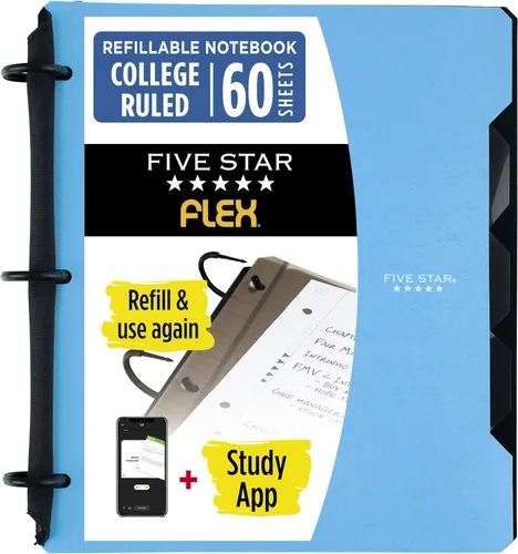 Miniatura 9 de Five Star Flex - Cuaderno recargable + aplicación de estudio, papel rayado universitario y carpeta de anillos TechLock de 1 pulgada con bolsillos