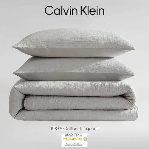 Miniatura 6 de Calvin Klein - Juego de funda de edredón tamaño Queen, 100% algodón jacquard con un reverso de percal de textura lavada, juego de 3 piezas