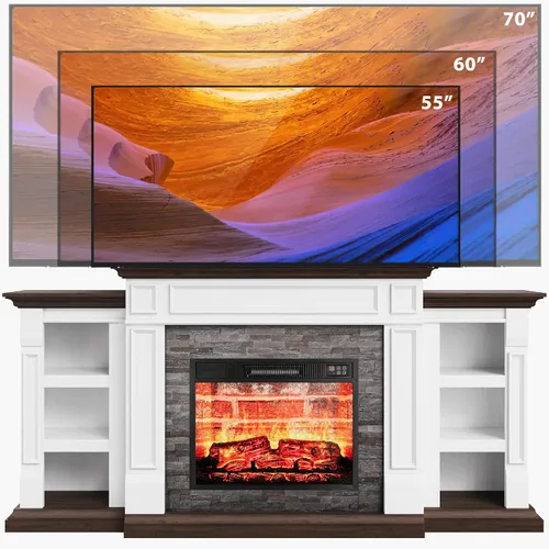 Miniatura 7 de LGHM Chimenea eléctrica de 72 pulgadas con repisa, soporte de TV para televisores de hasta 80 pulgadas, centro de entretenimiento estilo granja