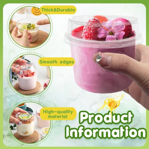 Miniatura 3 de Alaeseje Paquete de 50 tazas de postre de plástico de 8 onzas con tapas, vasos de plástico desechables, tazas de yogur transparente para helado