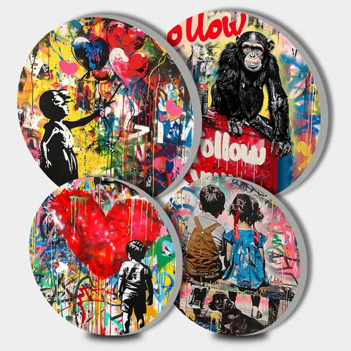 Miniatura 41 de Banksy Fundas para Quemadores de Estufa Eléctrica, Juego Divertido de 4 Redondos de 8 Pulgadas y 10 Pulgadas, Cubierta de Metal para Gas, Ojos