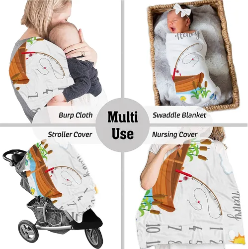 Miniatura 6 de Manta de bebé personalizada de pesca con mosca, manta de pescado para bebé, manta de hitos mensuales para bebé, manta de hito para bebé, manta