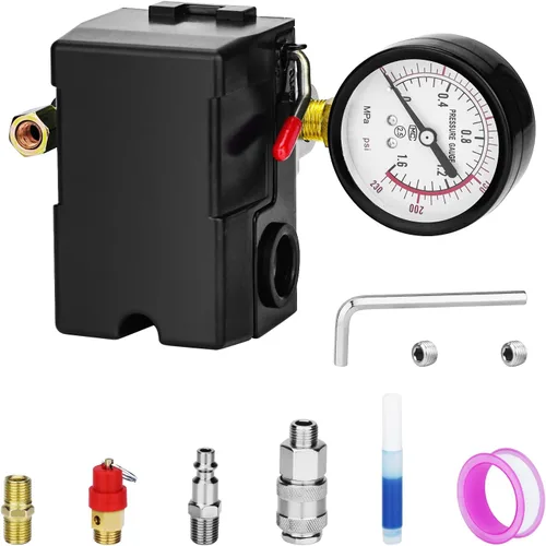 Miniatura 21 de Válvula de control universal del interruptor de presión del compresor de aire (90-120 PSI, 110V-240V) con regulador de 0-180 PSI y válvula de alivio