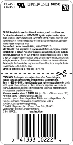 Miniatura 2 de Duracell Batería de litio CR2450, 1 unidad (paquete de 1), batería de moneda para llavero, control remoto del automóvil, reloj y otros dispositivos