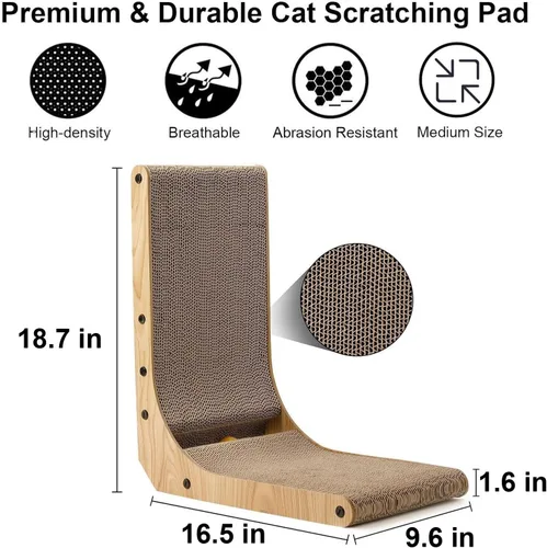 Miniatura 3 de FUKUMARU Rascador para gatos, 18.7 pulgadas en forma de L, almohadilla para rascar para gatos montada en la pared, cartón rascador para gatos