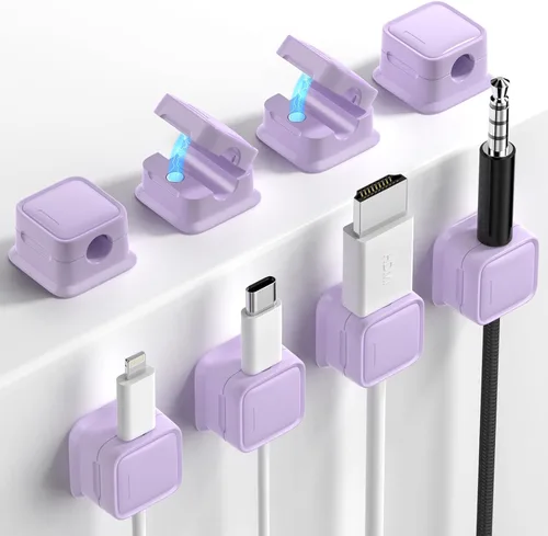Miniatura 12 de Paquete de 8 Organizadores de Cables con Soporte, Costop Fuerte Adhesivo Magnético para Gestión de Cables de Escritorio, Fácil de Abrir, Organiza