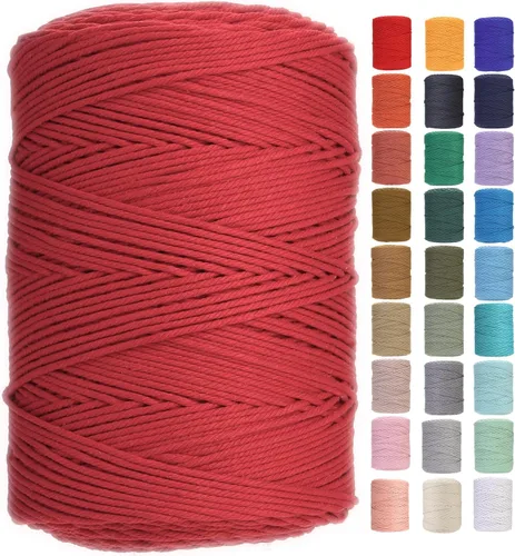 Miniatura 47 de Cuerda de macramé 4 mm x 328 yardas Natural Cuerda de algodón para macramé Cuerda de macramé colorida Cordón de algodón suave Suministros de macramé