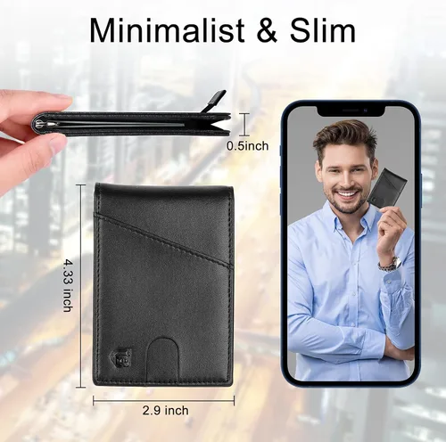 Miniatura 5 de BIAL Billetera para hombre, billetera delgada plegable con clip para dinero, billetera RFID con 6 tarjeteros de crédito y 1 ventana