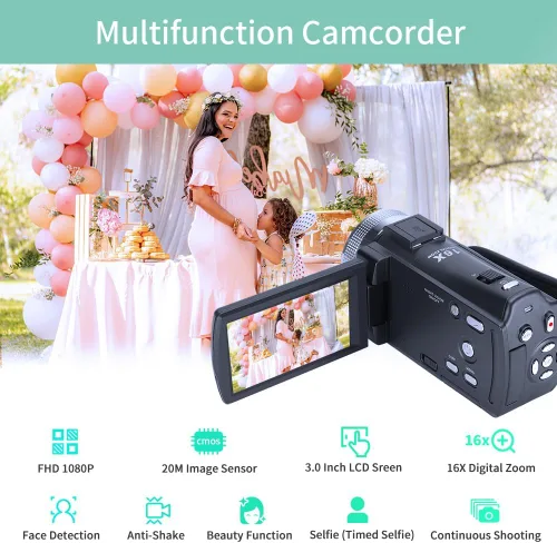 Miniatura 3 de Videocámaras ORDRO HDV-V12 - Videocámara HD 1080P, grabadora de vídeo, cámara de visión nocturna por infrarrojos con tarjeta de memoria de 16G y 2