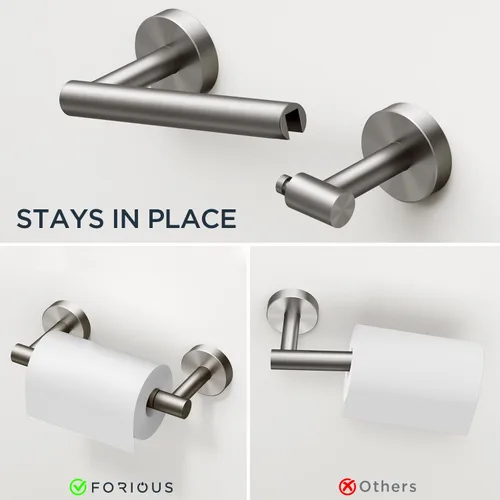 Miniatura 3 de FORIOUS Soporte de pared para papel higiénico, SUS304 de acero inoxidable con doble poste giratorio para rollo de papel higiénico y juego de anillos