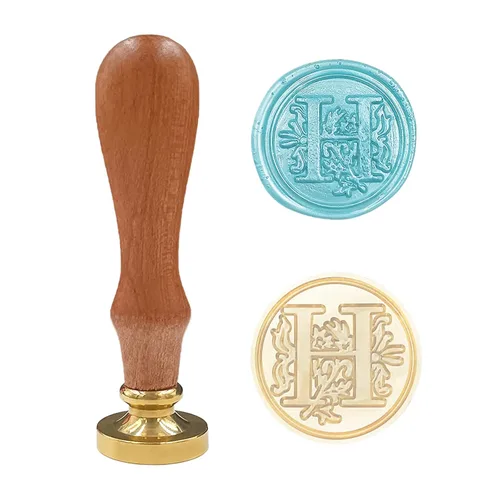 Miniatura 20 de Sello clásico de cera para sellar varios alfabetos, cabeza de latón, mango de madera, sellos para tarjeta/sobre/regalo (sello, letra V)