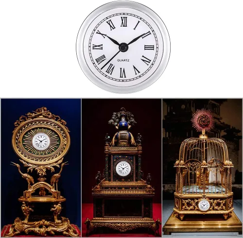 Miniatura 5 de Eforcase Inserto de reloj redondo de 2.4 pulgadas/2.402 in, movimiento de cuarzo, número romano, adorno plateado, cara blanca, reloj clásico, Plata