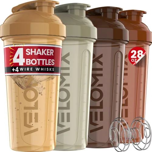 Miniatura 7 de VELOMIX - Paquete de 4 botellas agitadoras de proteínas de 28 oz para mezclas de proteínas - 4x Batidora de alambre Tazas agitadoras a prueba