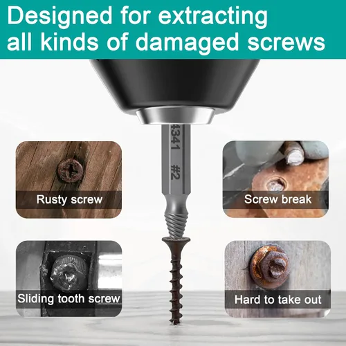 Miniatura 5 de Juego de extractores de tornillos dañados 6 piezas, extractor de tornillos pelados, fácil remoción de tornillos y pernos oxidados rotos, regalos
