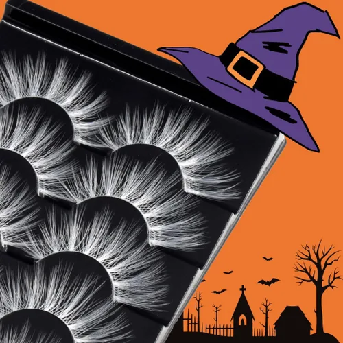 Miniatura 6 de Pestañas postizas blancas de Halloween, herramientas de extensión, anime japonés, cosplay, maquillaje natural, para fiesta de máscaras, pestañas