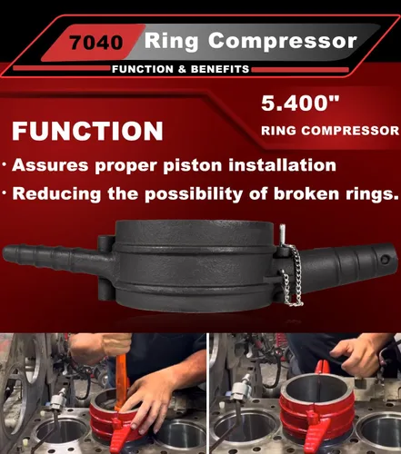 Miniatura 5 de 7040 Herramienta de compresor de anillo de pistón, adaptador de compresor de anillo de pistón y kit de anillo antipulido para Cummins ISX QSX 15