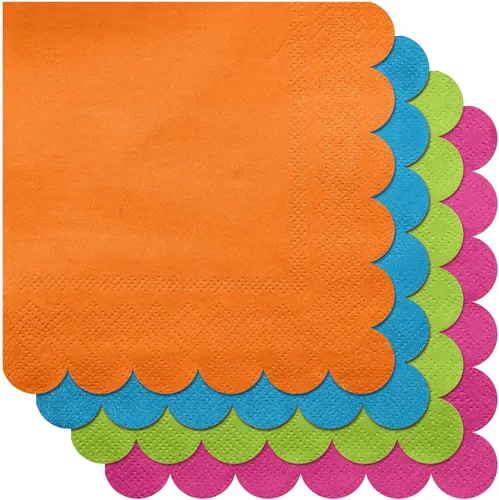 Miniatura 5 de Yeaqee 100 servilletas festoneadas de color neón, servilletas de papel de cóctel de 2 capas brillantes para bebidas, servilletas desechables
