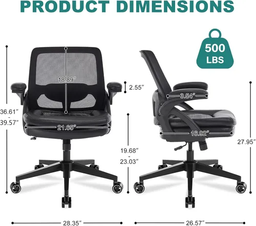 Miniatura 3 de Silla de oficina grande y alta, silla de escritorio ergonómica de malla de 500 libras con reposabrazos abatibles, asiento ancho de tamaño grande