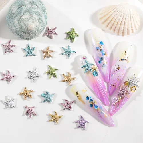 Miniatura 10 de Abalorios de uñas de playa de verano, decoración con temática oceánica, concha de sirena, estrella de mar, delfín, barco, aleación