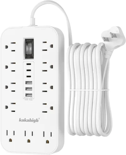 Miniatura 12 de Beige Power Strip with USB Ports - 5 FT Flat Extension Cord, 1625W Decorative Extension Cord with 8 AC Outlet 6 USB, Indoor Use for Beige Cream Desk
