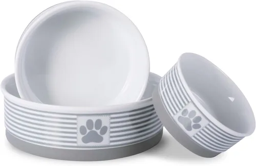 Miniatura 6 de DII Hueso seco Bol mascota de cerámica para comida & agua, con borde de silicona para antideslizante Pequeño, Mediano, Grande Perros y Gatos, L, Gris