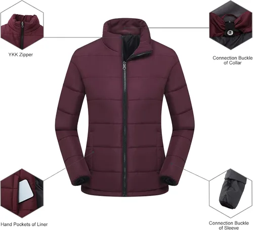 Miniatura 7 de PTSOC Womens 3 in 1 Waterproof Ski Jacket Warm Winter Snow Coat Windproof Hooded Snowboarding Raincoat