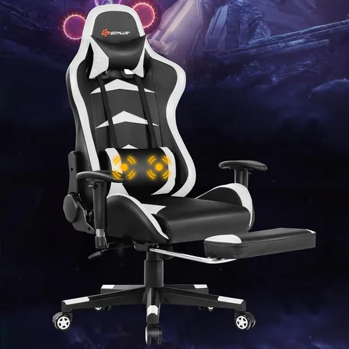 Miniatura 10 de GORELAX Silla de masaje para videojuegos, silla reclinable para computadora con soporte lumbar, brazos ajustables, reposapiés, respaldo alto, silla