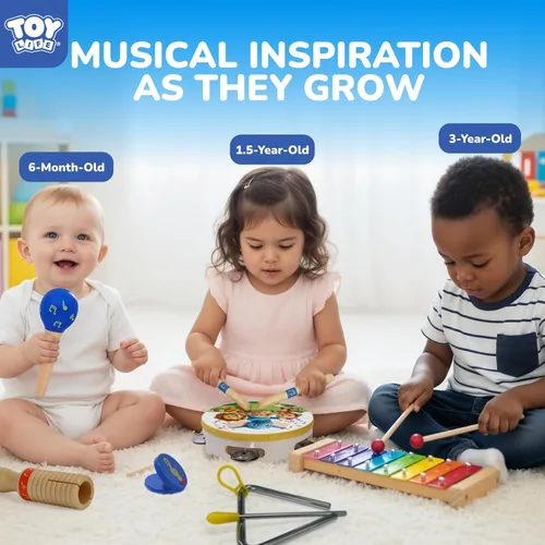 Miniatura 6 de TOY Life - Instrumentos musicales para niños pequeños, juguetes musicales para bebés de 1 a 3 años, juego de instrumentos de percusión de madera