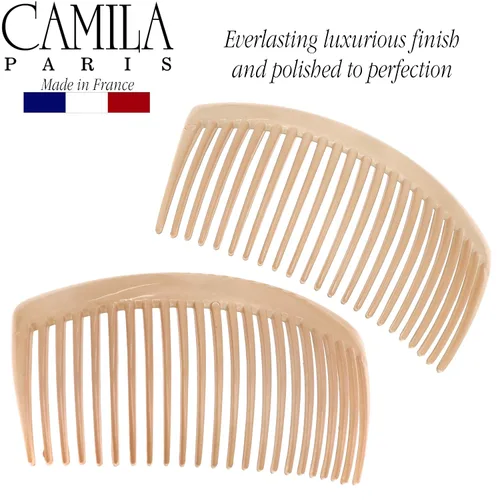 Miniatura 5 de Camila Paris CP3022 - Peines laterales franceses grandes, curvados, beige con torsión francesa para el cabello, decorativas, pinzas de sujeción