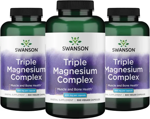 Swanson Complejo triple de magnesio – Suplemento mineral – Soporte natural – Con citrato, óxido y aspartato – (300 cápsulas, 400 mg cada una, 3