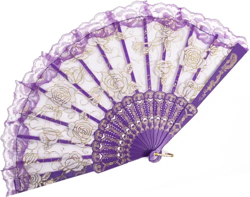 Miniatura 12 de EOSAU Abanicos plegables chinos de mano de encaje para mujer, plegables a granel para fiestas, bodas, iglesias, bailes (10 colores mezclados 01)