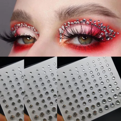 Miniatura 8 de Pegatinas de diamantes de imitación de acrílico autoadhesivas para maquillaje de rostro, cara y rostro, gemas para mujeres, accesorios de festival