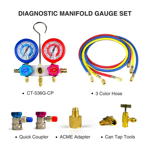 Miniatura 4 de Manómetros HVAC Juego de Manómetros de Colector AC para Refrigerante R410a R134a R22 para AC Doméstico Cuerpo de Aluminio Manómetros AC de 3 Vías